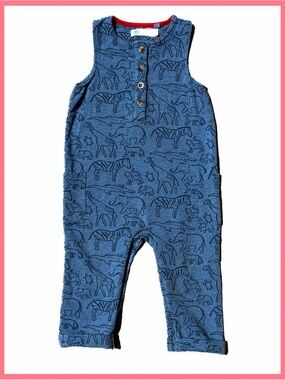 Baby Boden Safari Zoo Animal Knit Romper Overalls 6-12 Blue Boy Girl GN EUC Soft